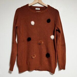 Riva Brown Knit Sweater with Pom-Pom Accents – Size M